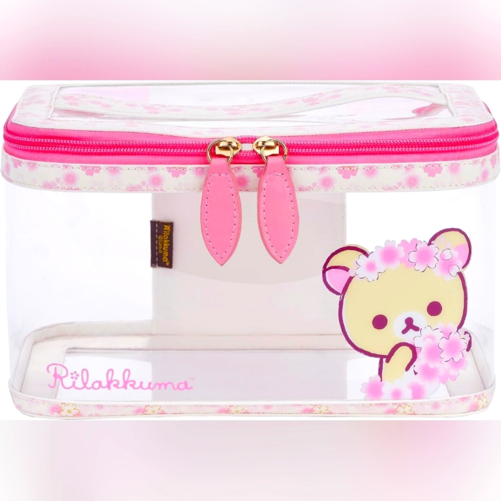NWT San-x Rilakkuma Korilakkuma Sakura Clear Cosmetics Makeup Pouch Bag